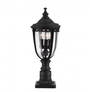 FE-EB3-M-BLK English Bridle Outdoor IP44 3 Light Medium Pedestal in a Black Finish