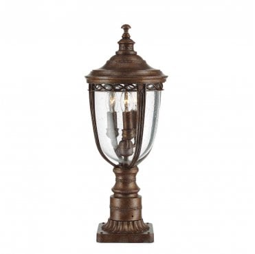 FE-EB3-M-BRB English Bridle Outdoor IP44 3 Light Medium Pedestal in a British Bronze Finish