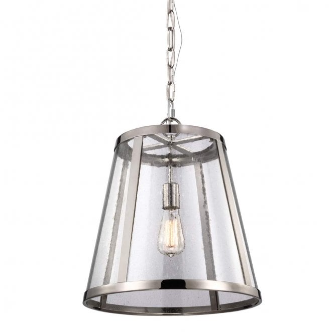 Feiss FE-HARROW-P-M Harrow 1 Light Medium Pendant in a Polished Nickel Finish