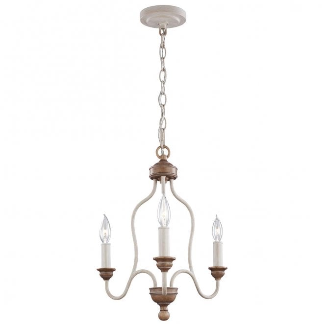 Feiss FE-HARTSVILLE3 Hartsville 3 Light Chandelier in a Chalk Washed and Beachwood Finish