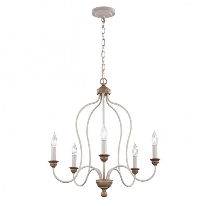 Feiss FE-HARTSVILLE5 Hartsville 5 Light Chandelier in a Chalk Washed and Beachwood Finish
