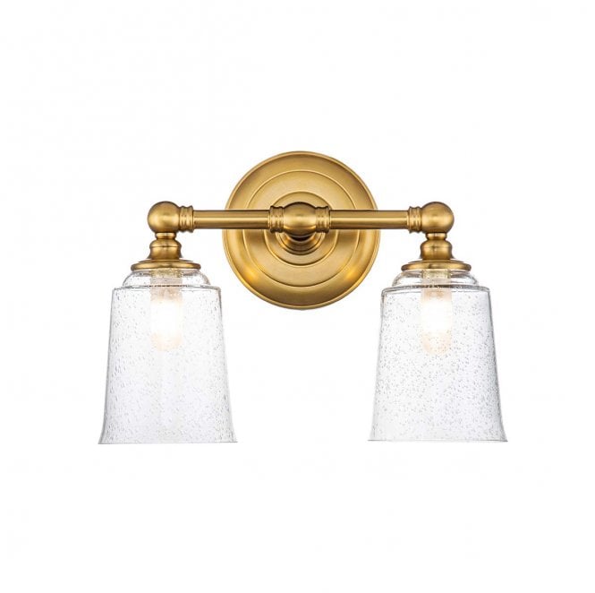 Feiss FE-HUGOLAKE2BATH-BB Huguenot Lake IP44 2 Light Wall Light in a Burnished Brass Finish
