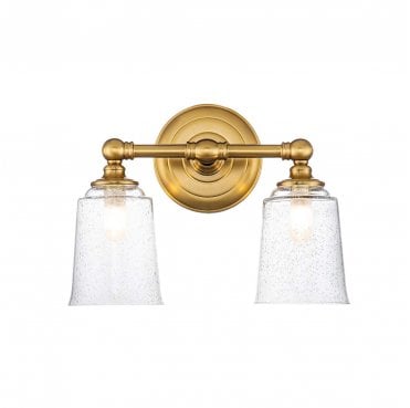 FE-HUGOLAKE2BATH-BB Huguenot Lake IP44 2 Light Wall Light in a Burnished Brass Finish