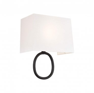 FE-INDO1 Indo 1 Light Wall Light in an Aged Iron Finish with an Off White Cotton Shade
