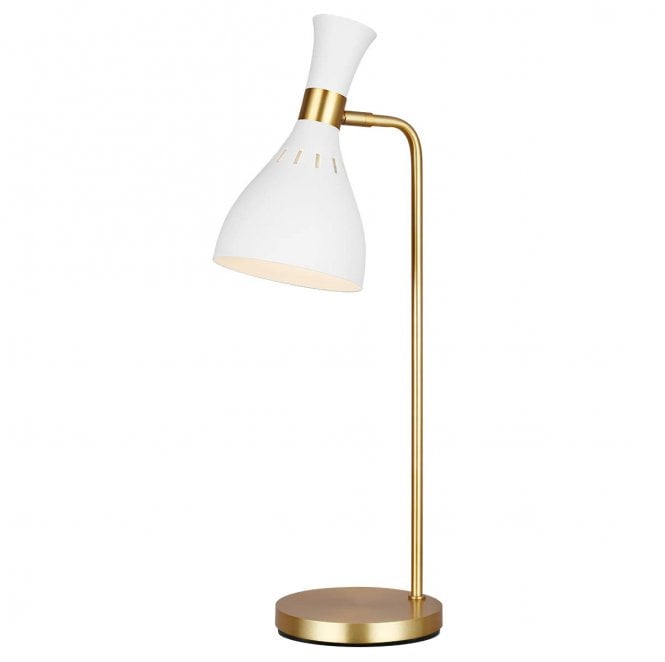 Feiss FE-JOAN-TL-MW Joan 1 Light Table Lamp in a Matt White and Burnished Brass Finish