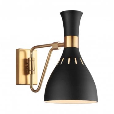 FE-JOAN1-MB Joan 1 Light Wall Light in a Midnight Black and Burnished Brass Finish