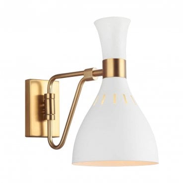 FE-JOAN1-MW Joan 1 Light Wall Light in a Matt White and Burnished Brass Finish