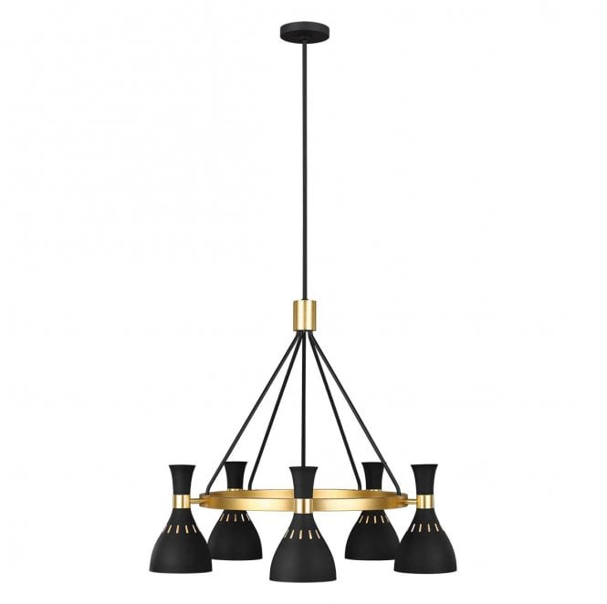 Feiss FE-JOAN5-MB Joan 5 Light Chandelier in a Midnight Black and Burnished Brass Finish