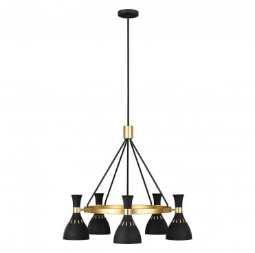 FE-JOAN5-MB Joan 5 Light Chandelier in a Midnight Black and Burnished Brass Finish