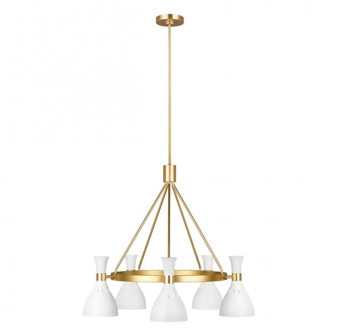 Feiss FE-JOAN5-MW Joan 5 Light Chandelier in a Matt White and Burnished Brass Finish