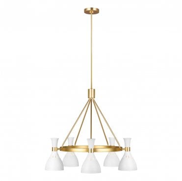 FE-JOAN5-MW Joan 5 Light Chandelier in a Matt White and Burnished Brass Finish