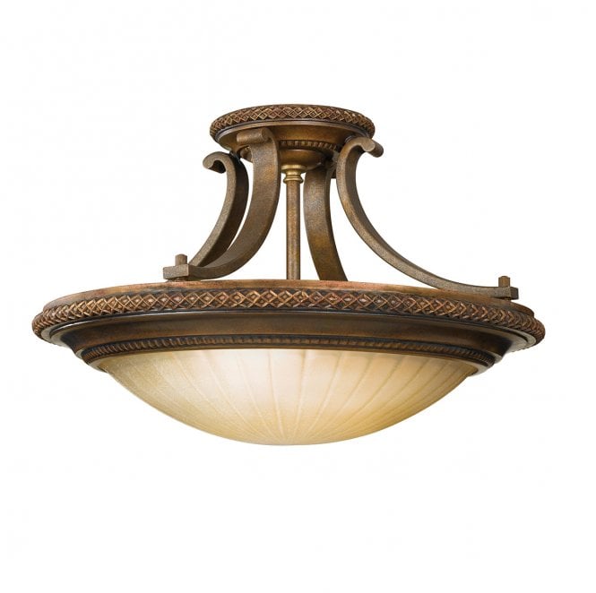 Feiss FE-KELHAM-HALL-SF Kelham Hall 2 Light Semi Flush Light in a Firenze Gold and British Bronze Finish