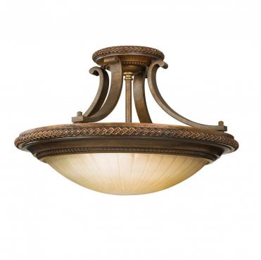 FE-KELHAM-HALL-SF Kelham Hall 2 Light Semi Flush Light in a Firenze Gold and British Bronze Finish