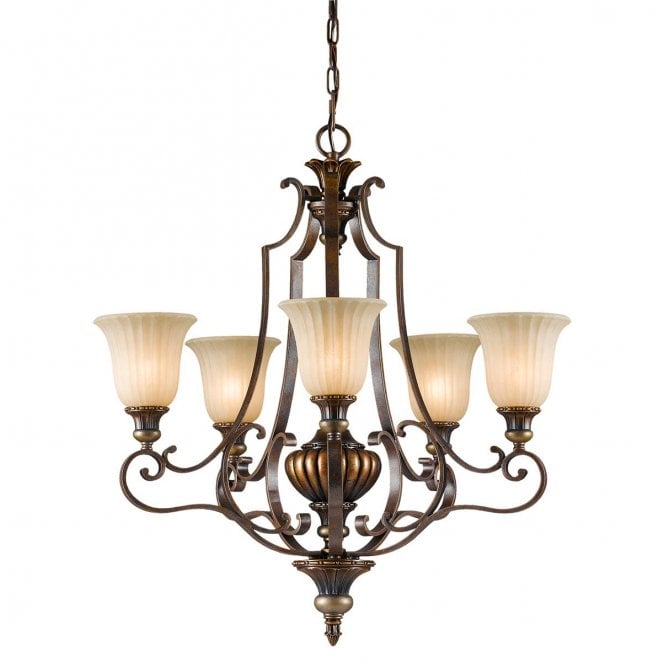 Feiss FE-KELHAM-HALL5-UPLT Kelham Hall 5 Light Up Chandelier in a Firenze Gold and British Bronze Finish