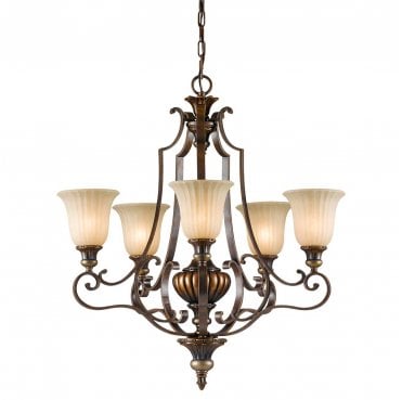 FE-KELHAM-HALL5-UPLT Kelham Hall 5 Light Up Chandelier in a Firenze Gold and British Bronze Finish