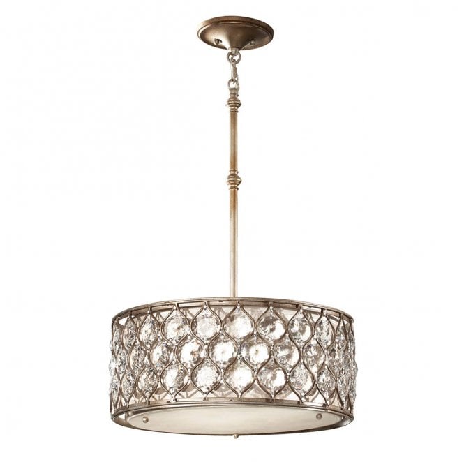 Feiss FE-LUCIA-B Lucia 3 Light Pendant Chandelier in a Burnished Silver Finish