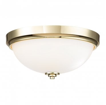 FE-MALIBU-F-BATH-PB Malibu IP44 2 Light Flush Light in a Polished Brass Finish