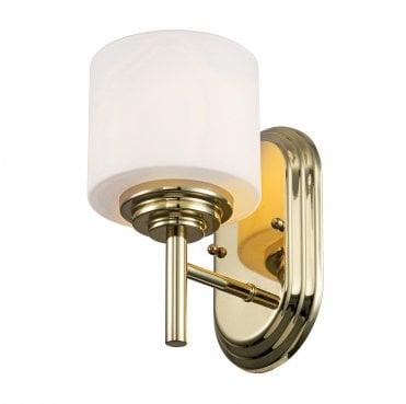 FE-MALIBU1-BATH-PB Malibu IP44 1 Light Wall Light in a Polished Brass Finish