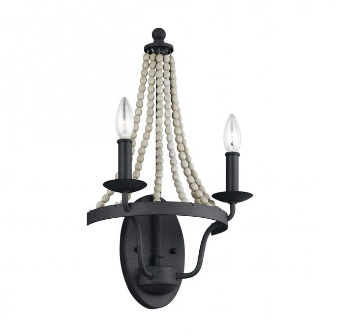 Feiss FE-NORI2-DWZ Nori 2 Light Wall Light in a Dark Weathered Zinc Finish with Driftwood Grey