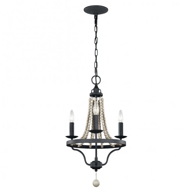 Feiss FE-NORI3-DWZ Nori 3 Light Chandelier in a Dark Weathered Zinc Finish with Driftwood Grey