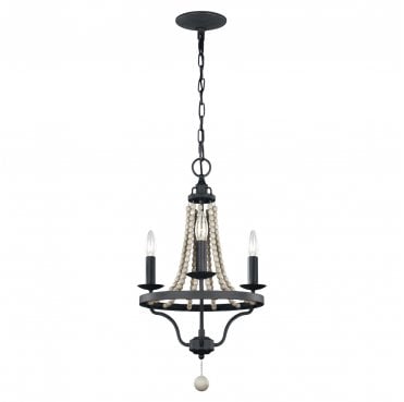 FE-NORI3-DWZ Nori 3 Light Chandelier in a Dark Weathered Zinc Finish with Driftwood Grey