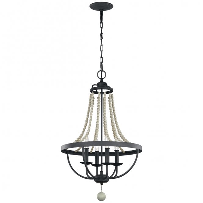 Feiss FE-NORI4-DWZ Nori 4 Light Chandelier in a Dark Weathered Zinc Finish with Driftwood Grey
