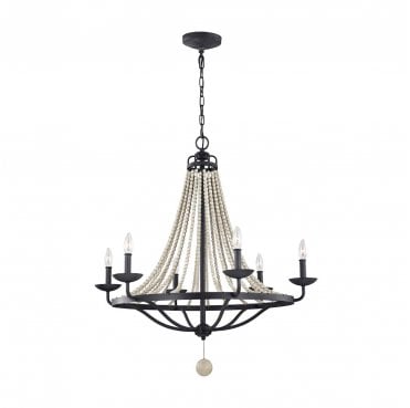FE-NORI6-DWZ Nori 6 Light Chandelier in a Dark Weathered Zinc Finish with Driftwood Grey