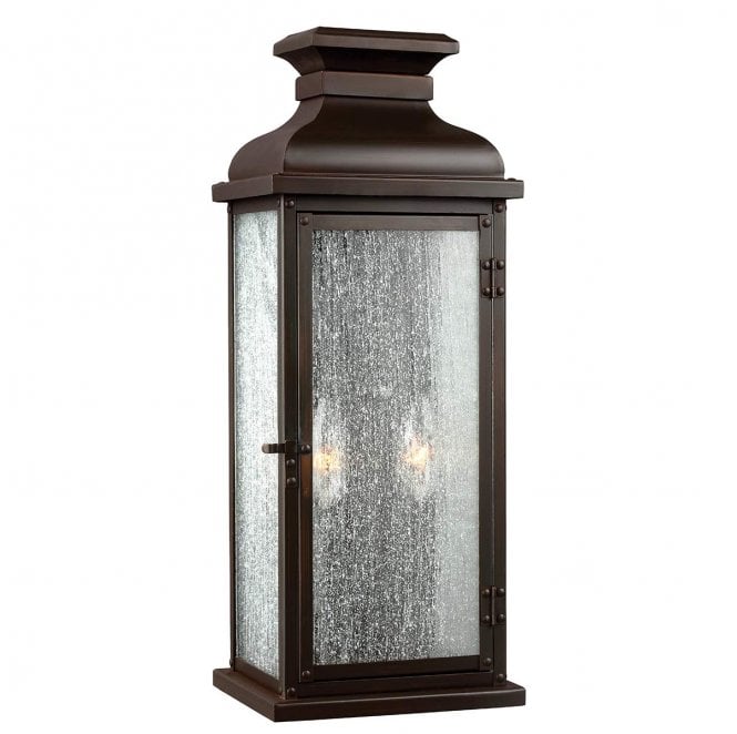 Feiss FE-PEDIMENT-M Pediment Outdoor IP44 2 Light Medium Wall Lantern in a Dark Aged Copper Finish