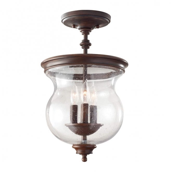 Feiss FE-PICKERING-LANE-SF Pickering Lane 3 Light Semi-Flush in a Heritage Bronze Finish