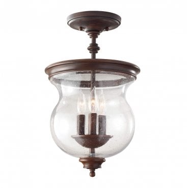 FE-PICKERING-LANE-SF Pickering Lane 3 Light Semi-Flush in a Heritage Bronze Finish