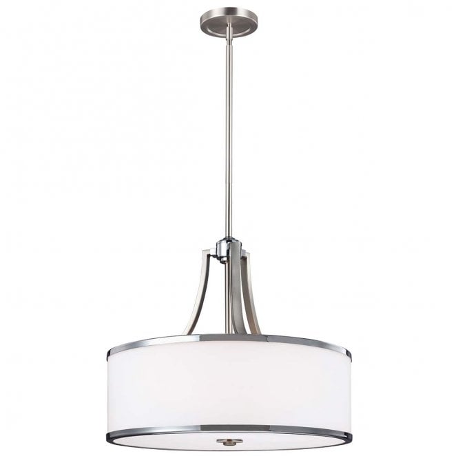 Feiss FE-PROSPECT-PARK-4P Prospect Park 4 Light Uplight Pendant in a Satin Nickel and Chrome Finish