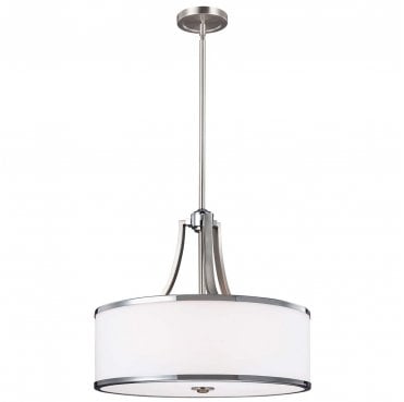 FE-PROSPECT-PARK-4P Prospect Park 4 Light Uplight Pendant in a Satin Nickel and Chrome Finish