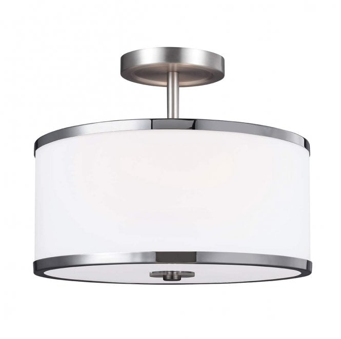 Feiss FE-PROSPECT-PARK-SF Prospect Park 2 Light Semi-Flush in a Satin Nickel and Chrome Finish