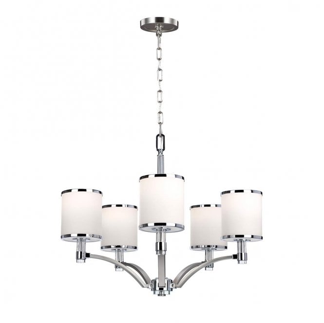 Feiss FE-PROSPECT-PARK5 Prospect Park 5 Light Chandelier in a Satin Nickel and Chrome Finish