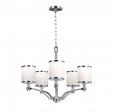 FE-PROSPECT-PARK5 Prospect Park 5 Light Chandelier in a Satin Nickel and Chrome Finish