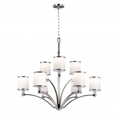 FE-PROSPECT-PARK9 Prospect Park 9 Light Chandelier in a Satin Nickel and Chrome Finish