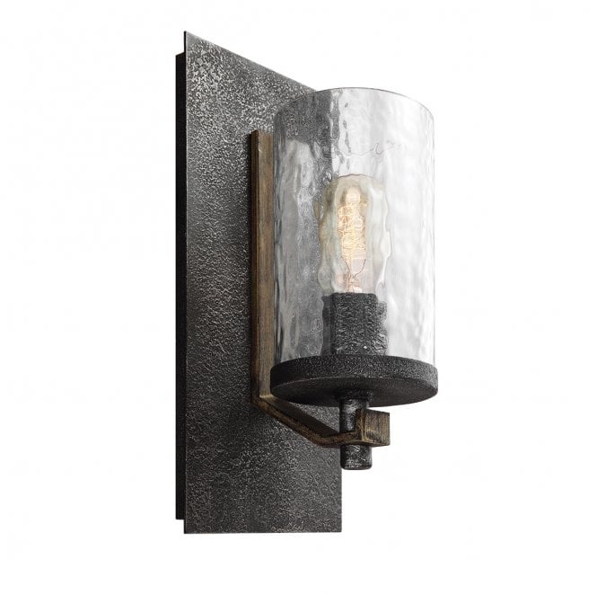 Feiss QN-ANGELO1 Angelo 1 Light Wall Light in a Distressed Weathered Oak and Slate Grey Metal Finish