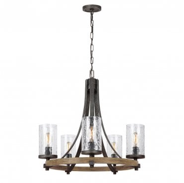 QN-ANGELO5 Angelo 5 Light Chandelier in a Distressed Weathered Oak and Slate Grey Metal Finish