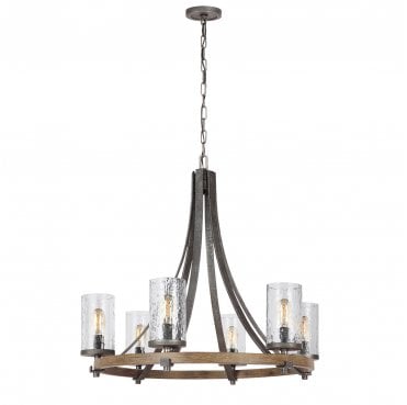 QN-ANGELO6 Angelo 6 Light Chandelier in a Distressed Weathered Oak and Slate Grey Metal Finish