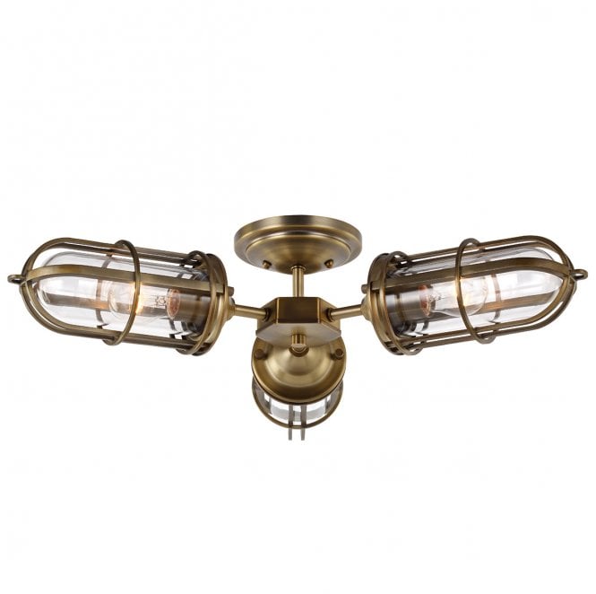 Feiss QN-URBANREST-3SF Urban Restoration IP44 3 Light Semi Flush Light in a Dark Antique Brass Finish