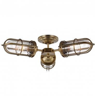 QN-URBANREST-3SF Urban Restoration IP44 3 Light Semi Flush Light in a Dark Antique Brass Finish
