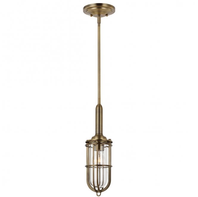 Feiss QN-URBANREST-MP Urban Restoration IP44 1 Light Pendant in a Dark Antique Brass Finish
