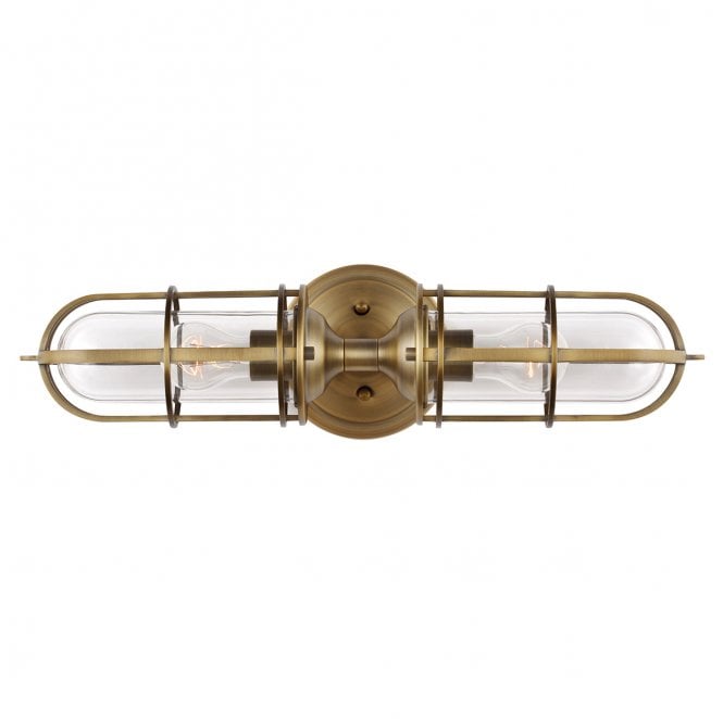 Feiss QN-URBANREST2 Urban Restoration IP44 2 Light Wall Light in a Dark Antique Brass Finish