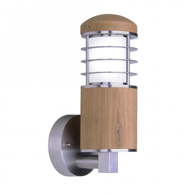 Garden Zone GZ-POOLE-W Poole Outdoor IP44 1 Light Wall Light in a Teak and Stainless Steel Finish