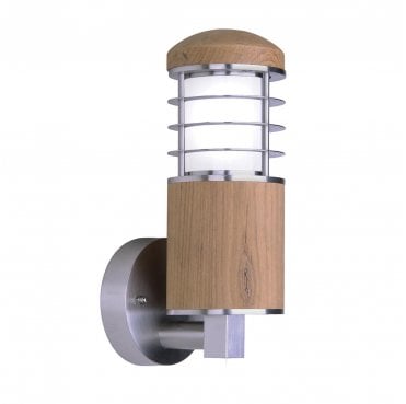 GZ-POOLE-W Poole Outdoor IP44 1 Light Wall Light in a Teak and Stainless Steel Finish