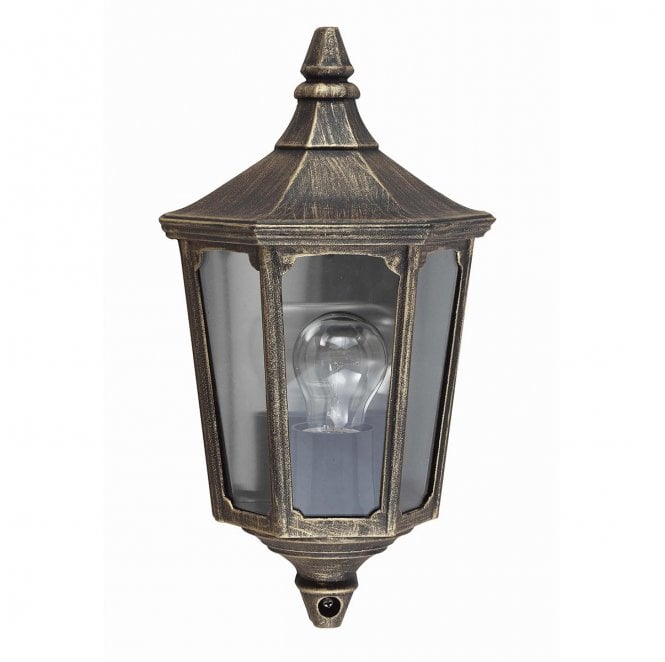 Garden Zone GZH-CKL7 Cricklade Outdoor  IP44 1 Light Half Lantern in a Black and Gold Finish