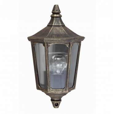 GZH-CKL7 Cricklade Outdoor IP44 1 Light Half Lantern in a Black and Gold Finish