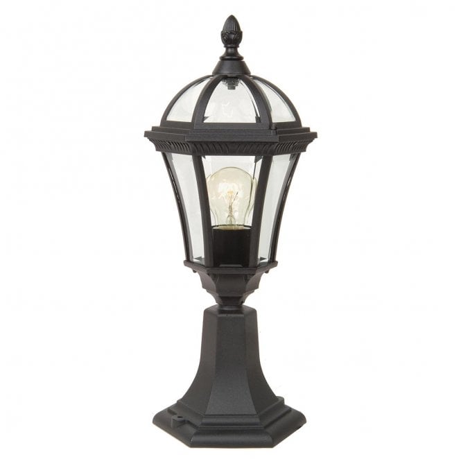 Garden Zone GZH-LB3 Ledbury Outdoor IP44 1 Light Pedestal Lantern in a Black Finish
