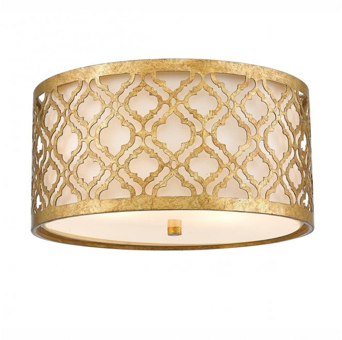 Gilded Nola GN-ARABELLA-F Arabella 2 Light Flush Mount in a Distressed Gold Finish with an Ivory Shade