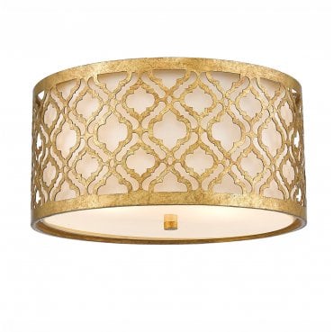 GN-ARABELLA-F Arabella 2 Light Flush Mount in a Distressed Gold Finish with an Ivory Shade
